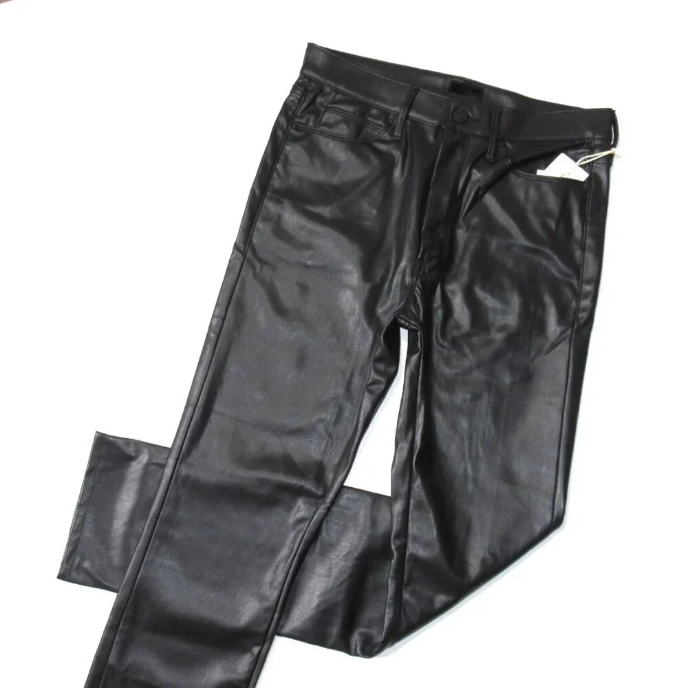 NWT Mother Dazzler Skimp in Wax On Wax Off Black Faux Leather Stretch Pants 30 - Picture 5 of 10